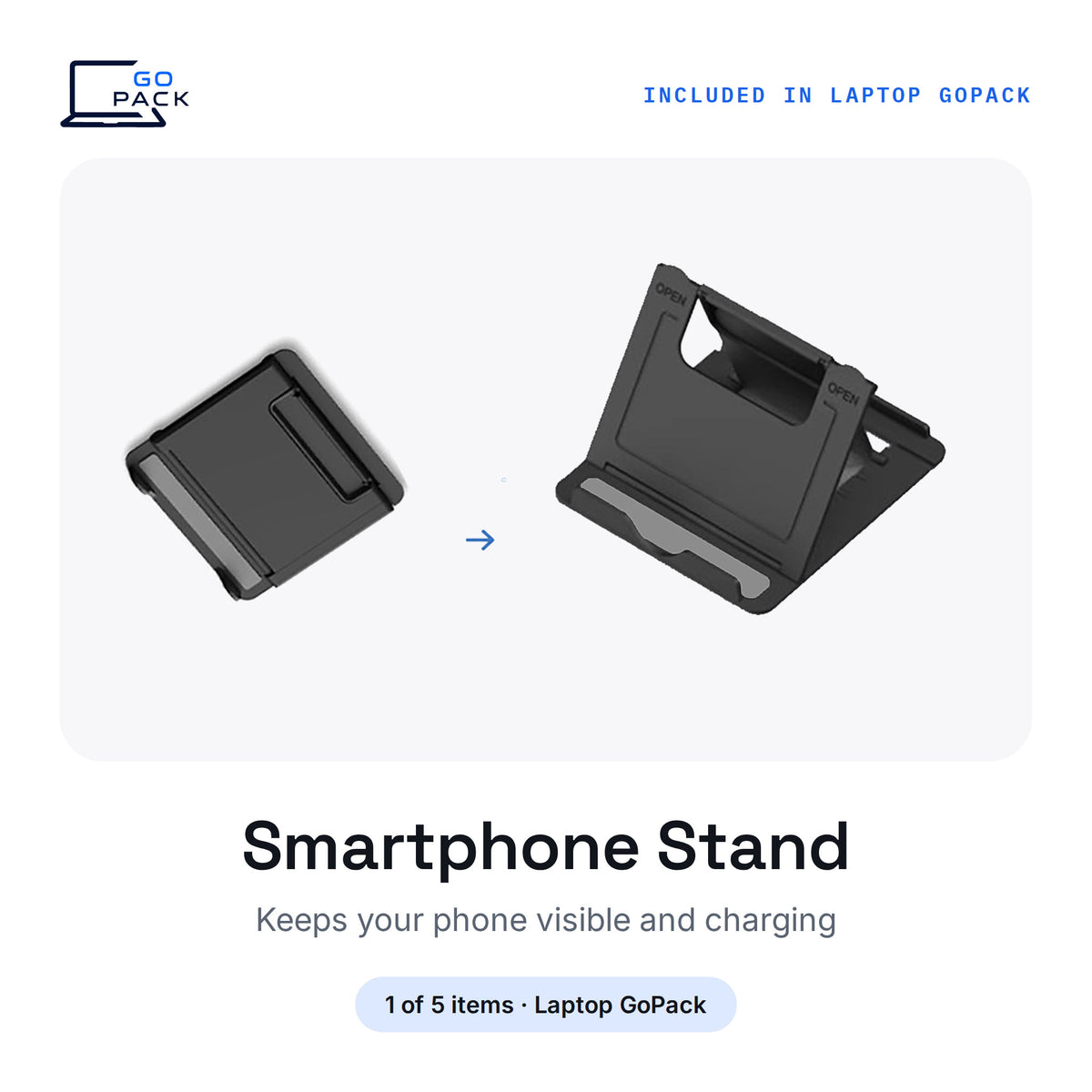 Foldable phone stand and phone holder with an adjustable angle, keeping your smartphone at eye level